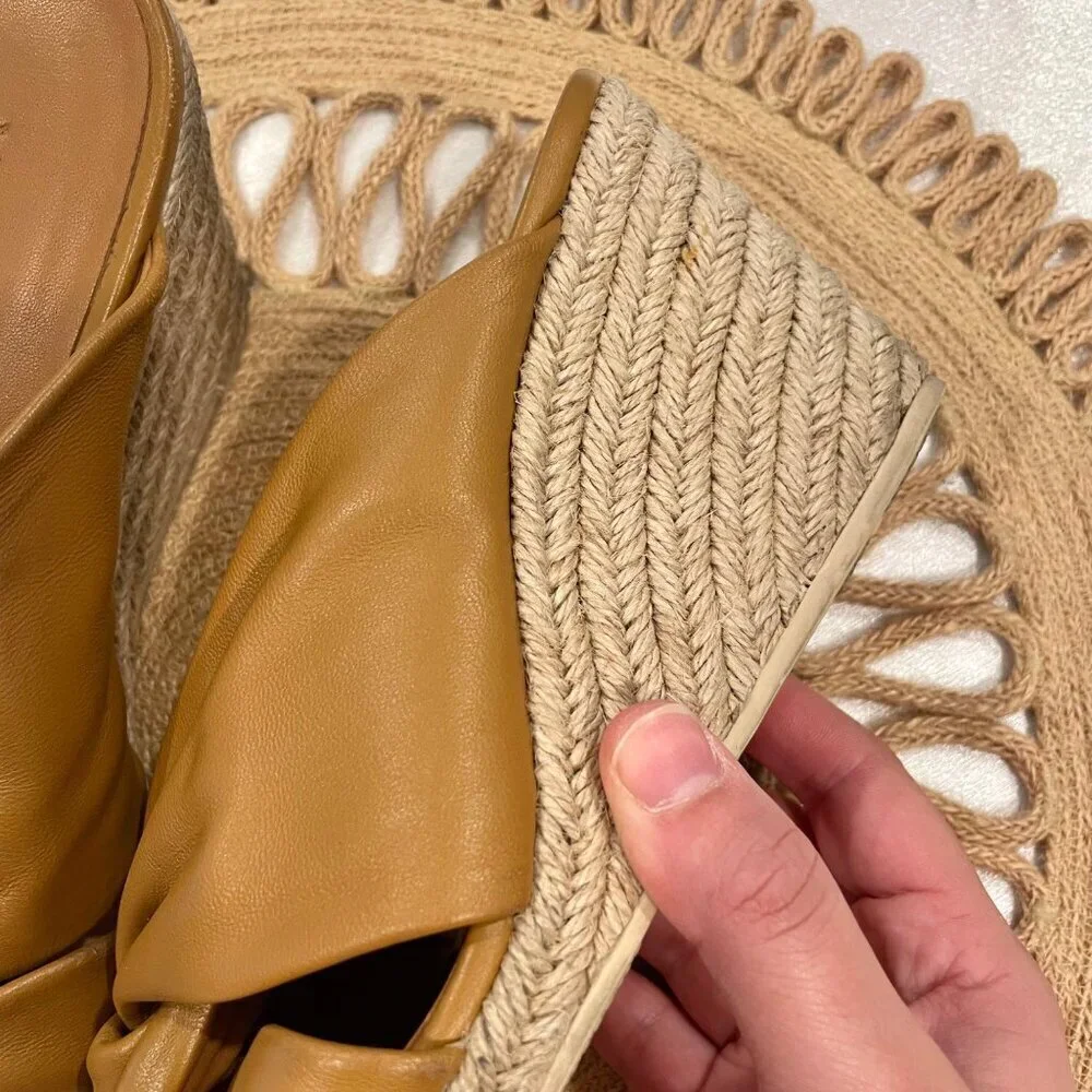 Vince Sylvia Knotted Espadrille Wedge Sandals Camel Leather Size US 9